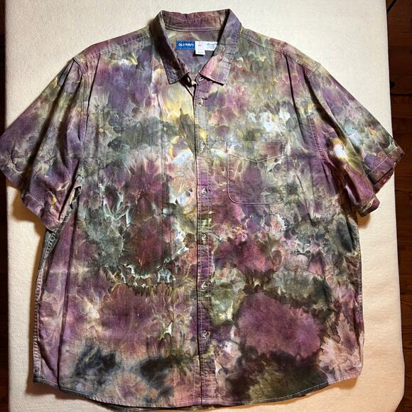 Men’s 2XL Regular Fit Short Sleeve Button Down Shirt Tie Dye Old Navy Festival - Picture 2 of 12